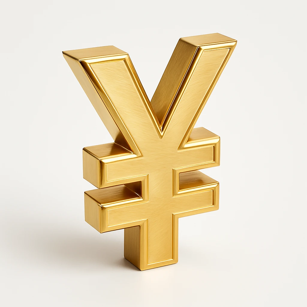 Remove the word 'YUAN' from the gold 3D yuan sign, keep the symbol and 3D gold style intact. emoji