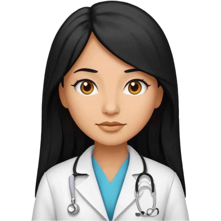 tan skin woman with long black hair in a doctor's coat, emoji style emoji