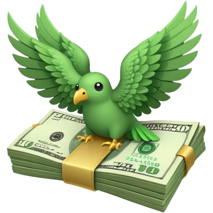 un fajo billetes de dólares con alas emoji