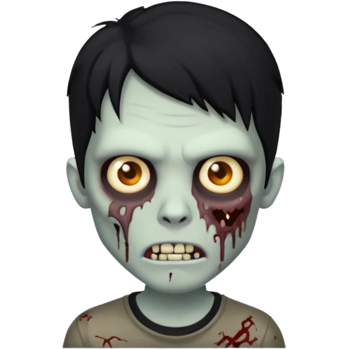 Zombie with a black hair and a shirt black rock emoji