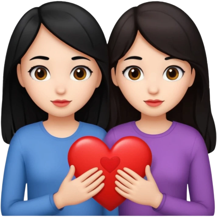 2 girls that have a heart one hair black the other brown  emoji