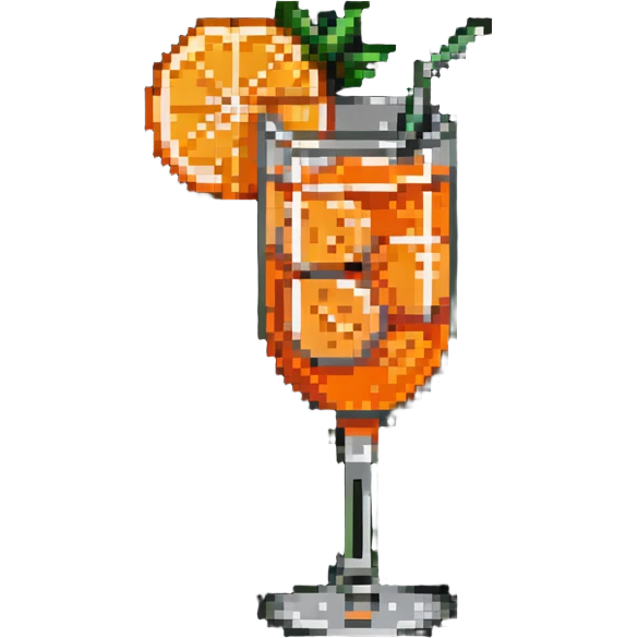 Aperol Spritz cocktail glass with orange slice in pixel art style emoji