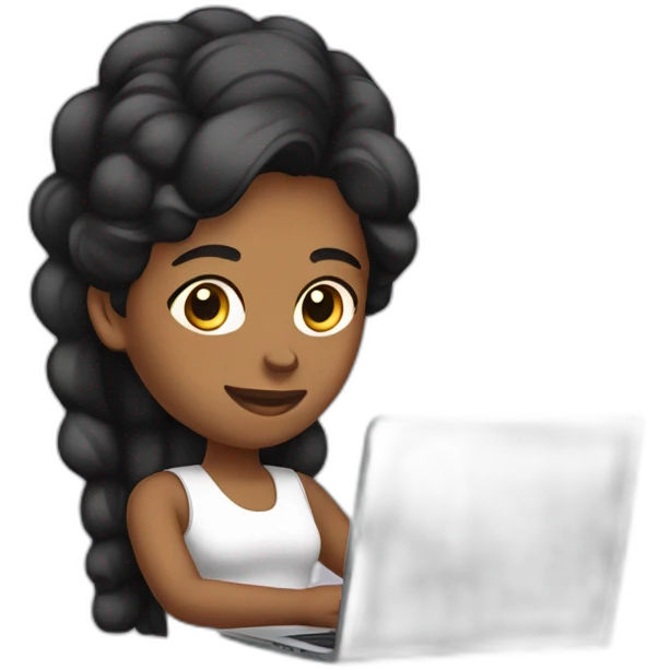 mujer de cabello preto trabajando de forma remota con su laptop emoji