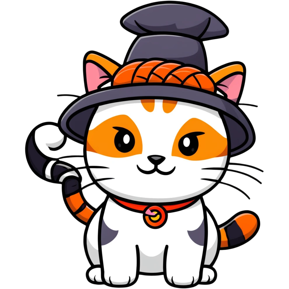 cat wearing a hat made out of sushi emoji