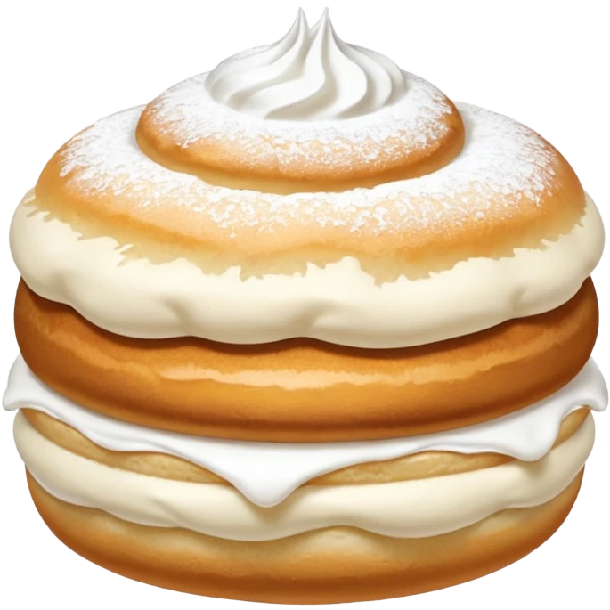 semla bun with fluffy cream in the middle and powdered sugar the top bun emoji
