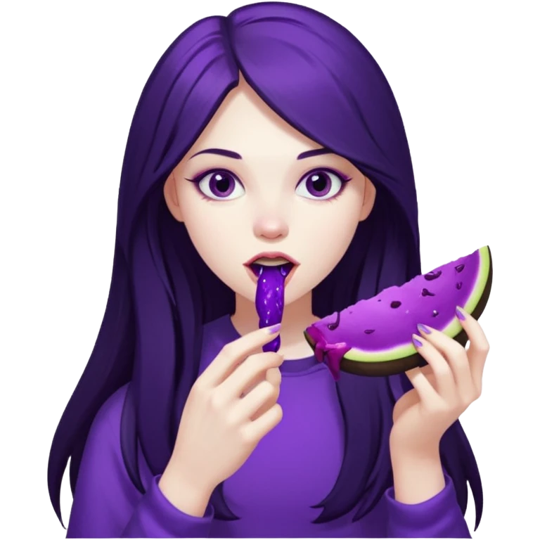 girl with long hair and alternative with eating disorder purple food emoji