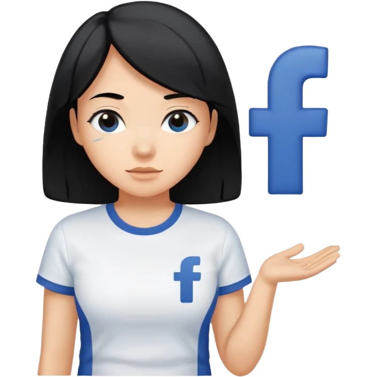 Uma mulher dos cabelos pretos e com uma camisa escrito fb de farías brito emoji