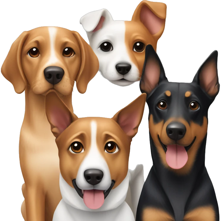 three dogs including a German Shepherd, a Pinscher and a Parson Russell Terrier emoji