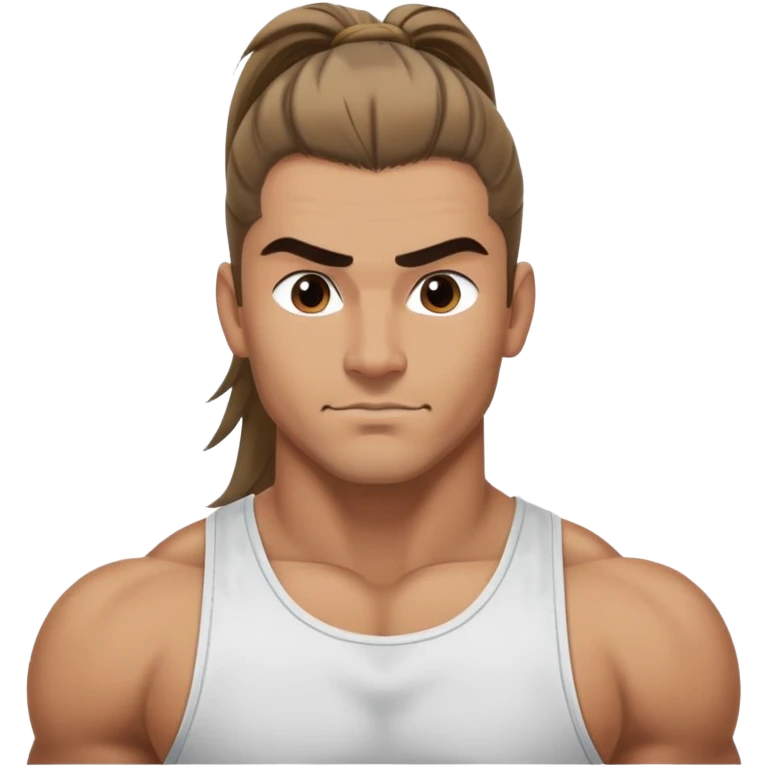 I need 

A muscular guy with tan skin 💪🏽

Long hair tied back in a ponytail ✂️

A confident expression 😏 (strong brows, slight smirk)

"SE" written at the top side for customization emoji