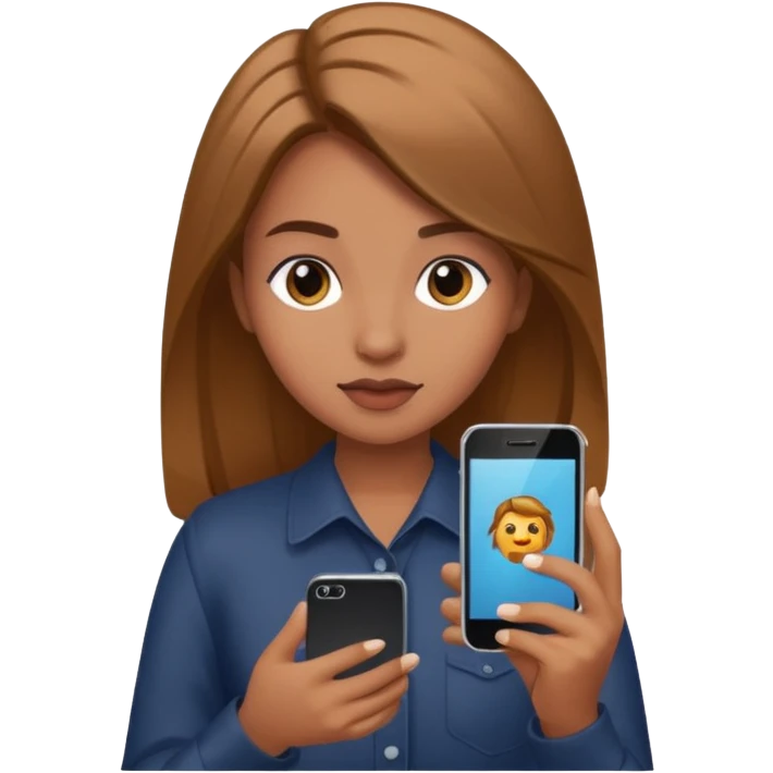 A girl with a phone and the girl is a baddie iPhone 15 in her hand and nails slick hair  emoji