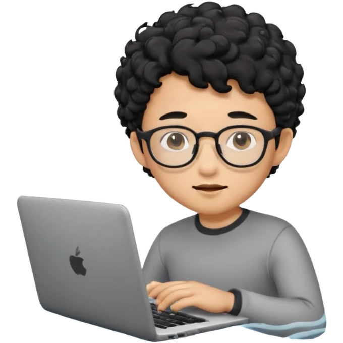 A young boy DEVELOPER WITH A laptop, black curly short hair, wearing glasses, a thin goatee, his skin is asian

Add the word "PIF" floating around home emoji