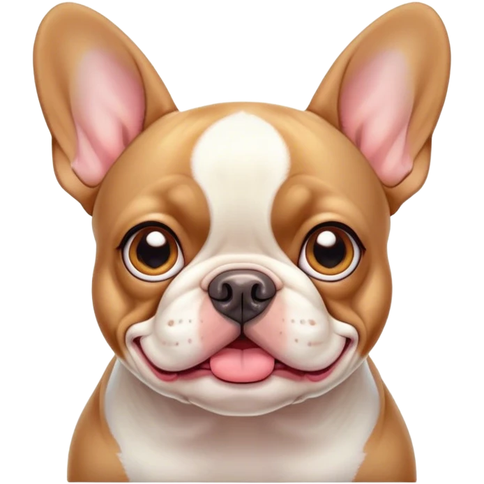 Cinematic Comical Pied French Bulldog Portrait Emoji, Head tilted with an exaggeratedly shocked, comical expression and wide, humorously expressive eyes, showcasing a distinctive pied fur of contrasting hues and a charmingly goofy face, simplified yet hilariously detailed, glowing with a sassy, playful radiance, high shine, exuding a mischievous and meme-worthy charm, styled with a soft glowing outline, capturing the essence of a Pied French Bulldog that looks ready to spark a viral laugh! emoji