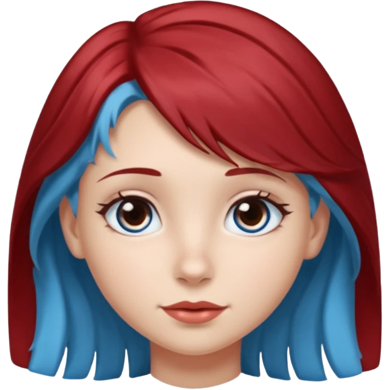 Half blue wavy haired blue eyed girl and straight little bit dark red haired dark brown eyed girl emoji