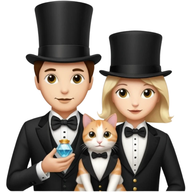 magician couple and their pet cat emoji