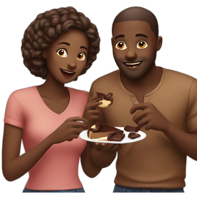 black couple eating chocolat emoji