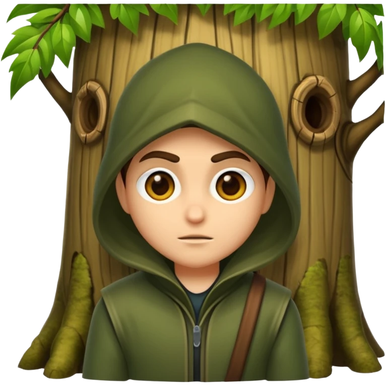 forest rogue peeking from behind tree judging emoji