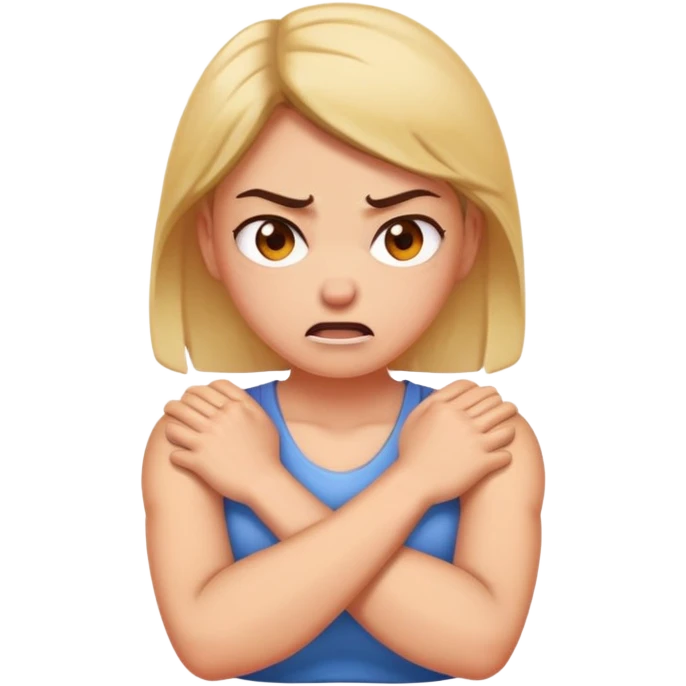 woman crossing arms around neck angry and sweaty emoji