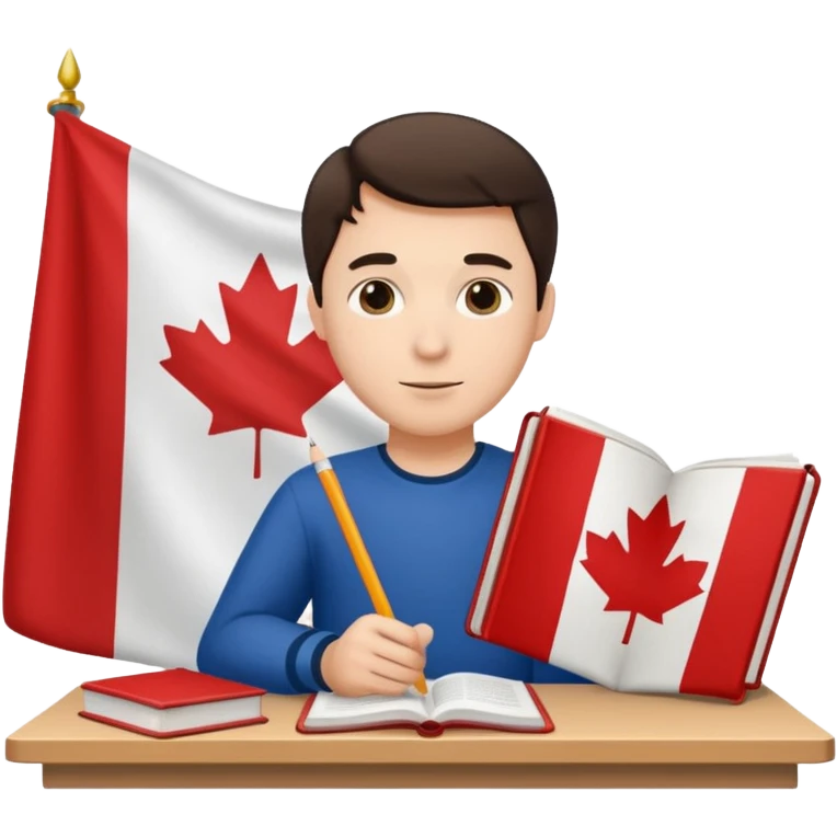 A man studying with a flag of Canada in the background emoji