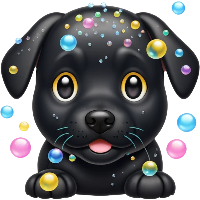 black dog with soap bubbles emoji