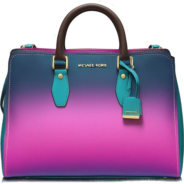 Realistic isolated neon magenta and dark teal blue ombre pinstripe Michael Kors satchel handbag purse.  emoji