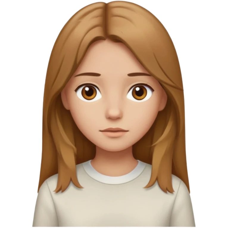 Fille brune clair raie au milieu cheveux long et yeux marron et peau beige cheveux lisse pas de4iere les oreilles  emoji