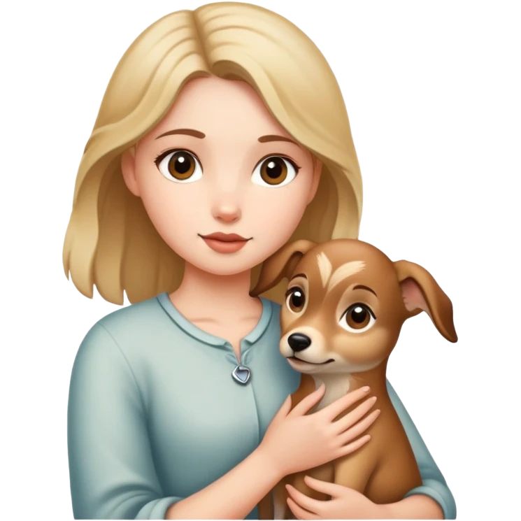A girl holding a fawn dog emoji