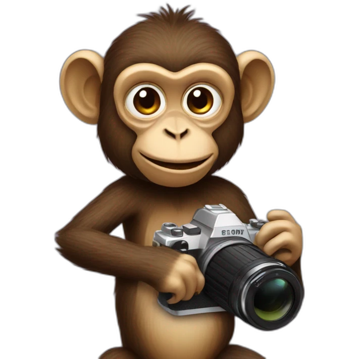 Monkey taking photos with a camera emoji