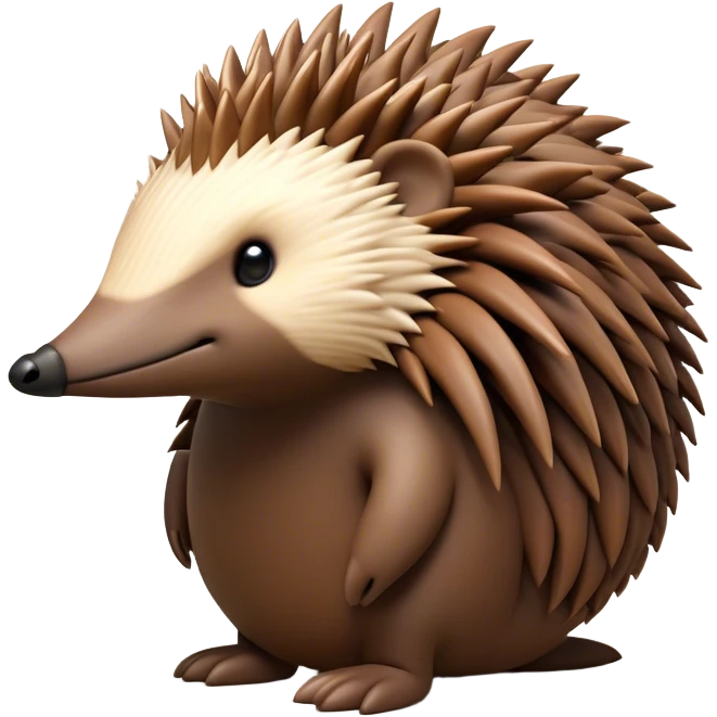 Cinematic Noble Echidna Portrait Emoji, Poised and regal, with a compact, spiky build and a textured, bristly fur in earthy browns, a distinctive pointed snout and keen, soulful eyes, Simplified yet sharp and sophisticated features, highly detailed, glowing with a warm, dignified glow, high shine, intelligent and resilient, stylized with an air of prickly elegance, focused and attentive, soft glowing outline, capturing the essence of a watchful and confident echidna, so majestic it feels as though it could scurry out of the screen with effortless authority! emoji