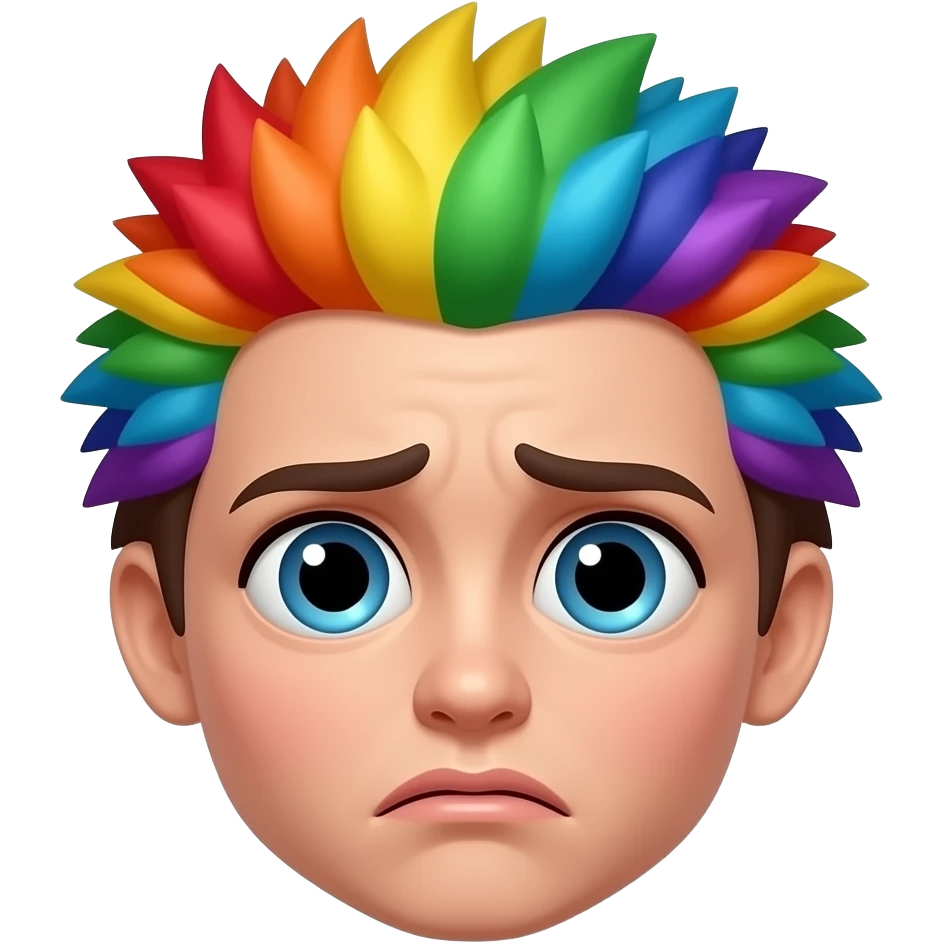 create a emoji cartoon female face with worried look, rainbow spiked. take what you created make it more female looking and more cartoon than humanhair emoji