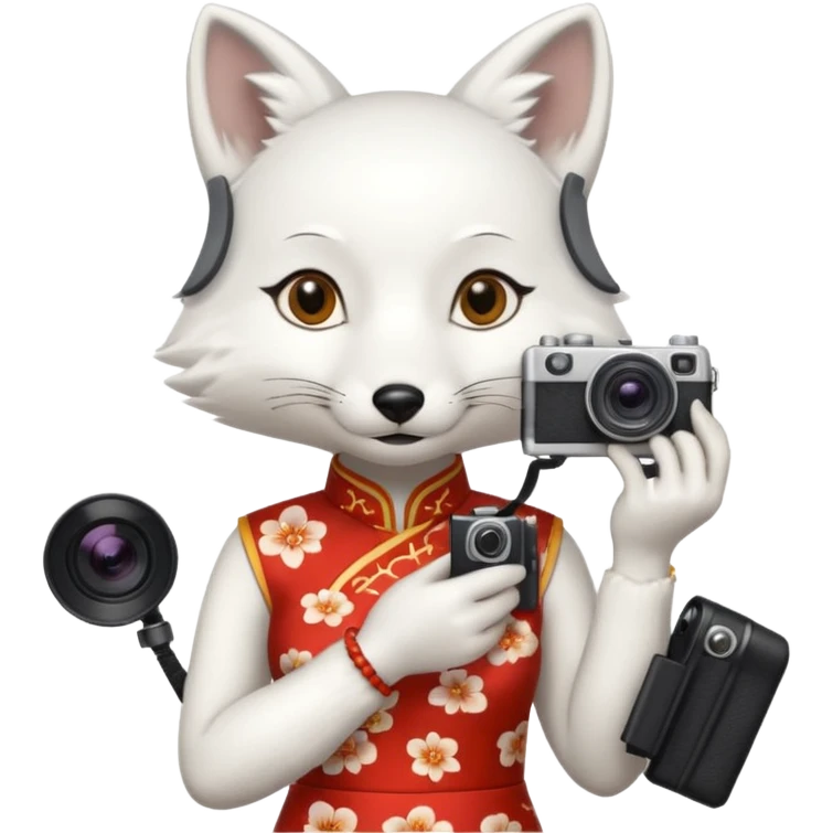 white fox, cheongsam ancient white fox with camera emoji