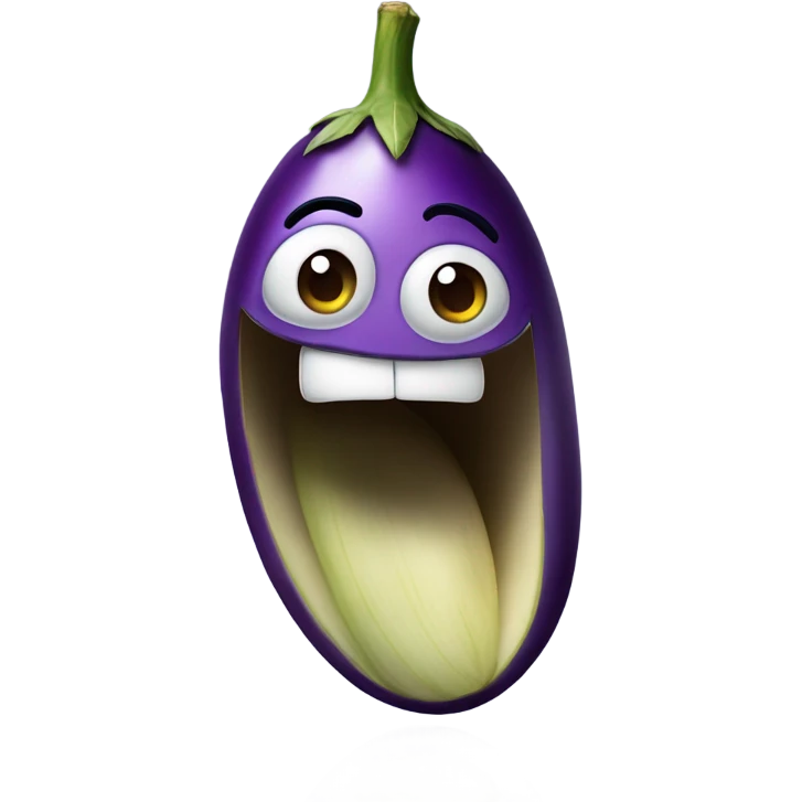 Create an emoji that looks exhausted but happy holding an eggplant with large veins on it that is squirting water from the top emoji