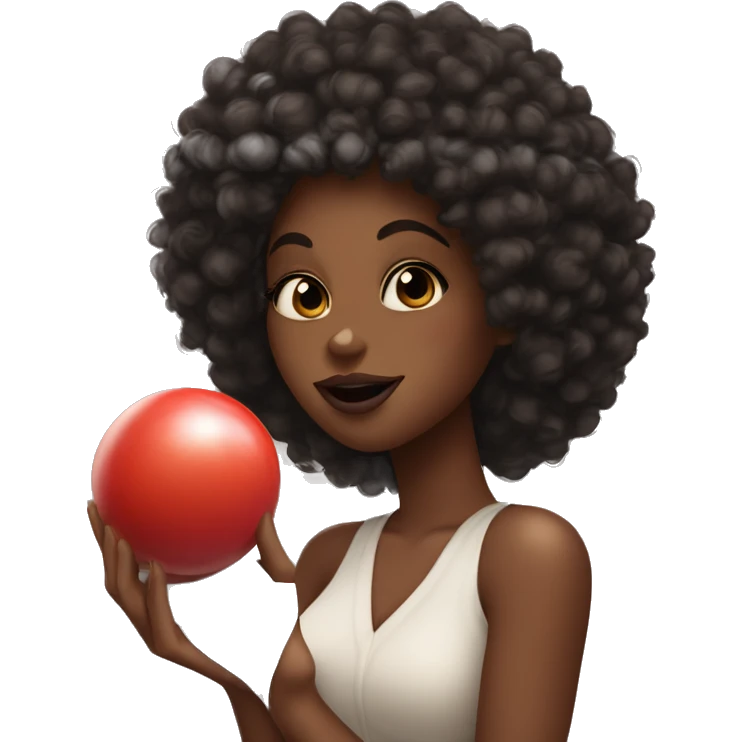 A black girl with a curly fro dark brown and plump lips long lashes bowling a kiss with hands emoji