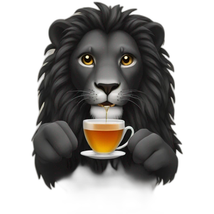 Black lion drinking tea emoji