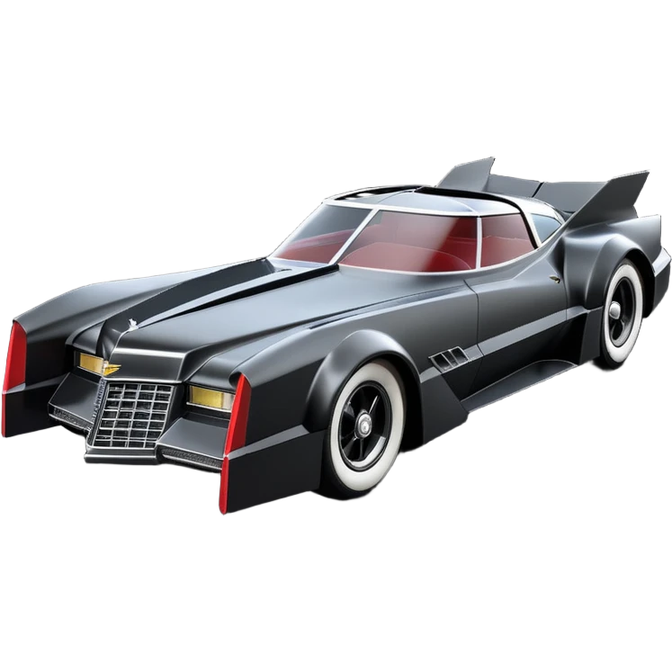  aerodynamic opulent dark futuristic concept Batmobile loosely based on 1976  Cadillac coupe deville roadster racing(flat long straight faceted mechanical body) winged stealthy street hot rod  emoji