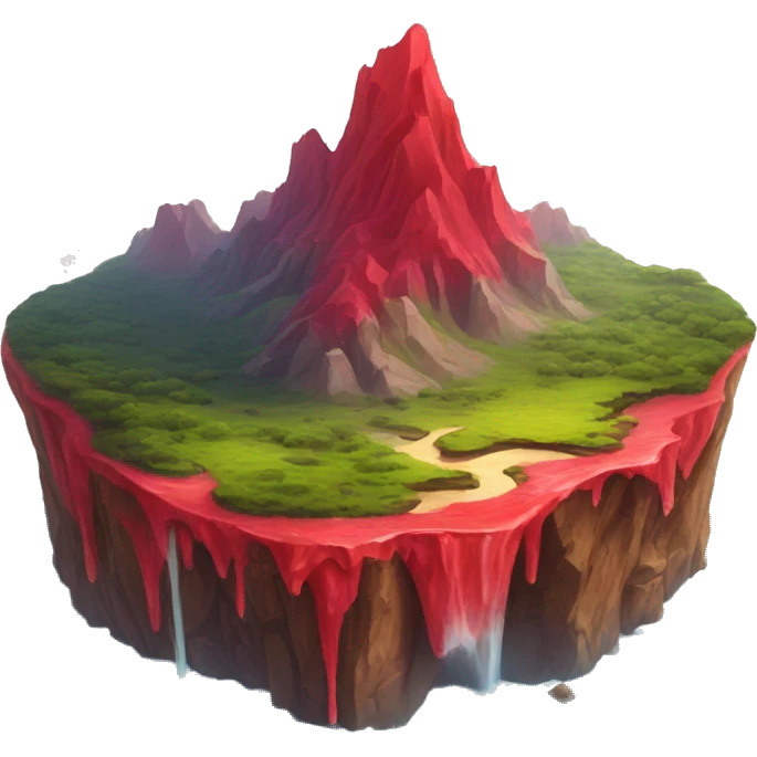 Floating island mountain wasteland with red water rivers emoji