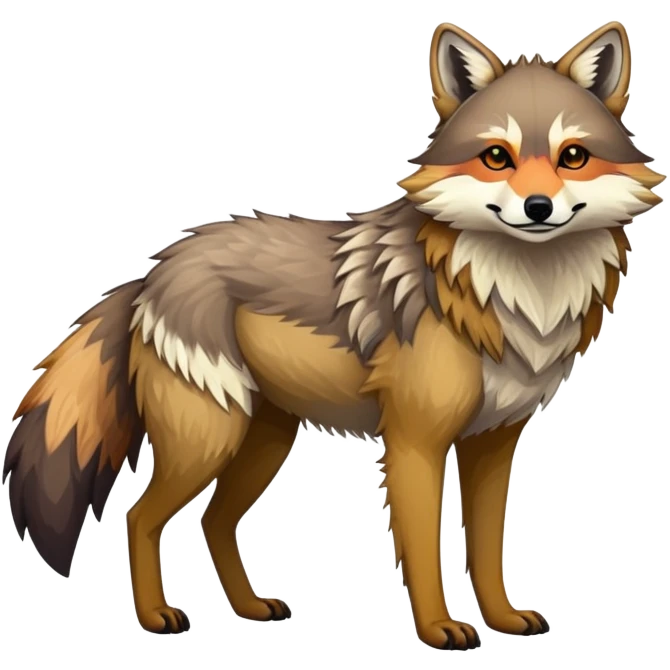 Colorful LiLaiRa-GriffSnuff-tanuki-greywolf-coywolf-Coyote-Fakémon-animal-creature, full body emoji