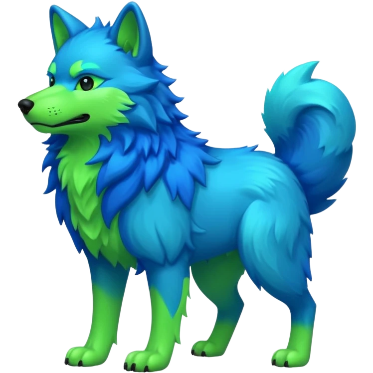 neon green and blue furry wolf emoji