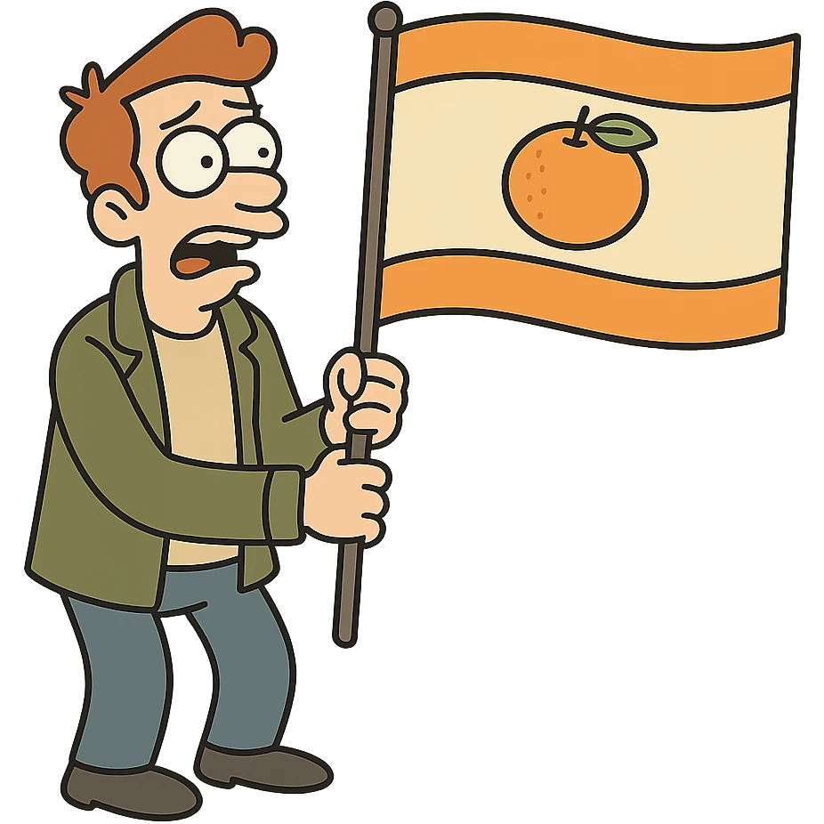 flag with two orange stripes on top and bottom, mandarin in the center, minimalist style, no text emoji