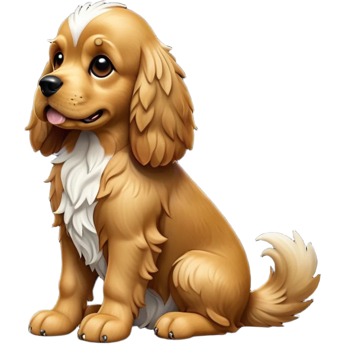 cinematic-[cocker spaniel dog]-realistic-full-body-sitting-emoji,-tail-resting-loosely-beside-its-paws,-head-tilted-dramatically,-scruffy-[black]-fur,-simplified-yet-realistic-focused-features,-highly-detailed,-glowing-with-an-almost-sarcastic-glow emoji