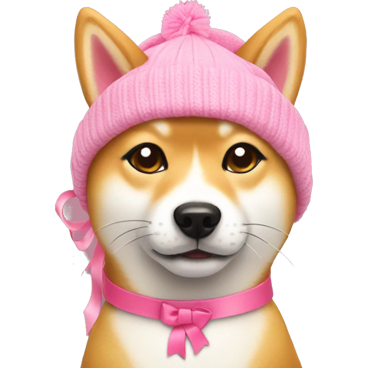 Shiba wear cat hat with pink ribbons  emoji