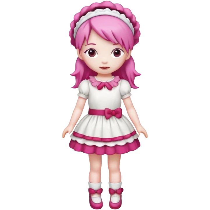 Isolated detaile illustration incredibly raspberry torte doll figurine full body with pink hair and a raspberry hairband emoji
