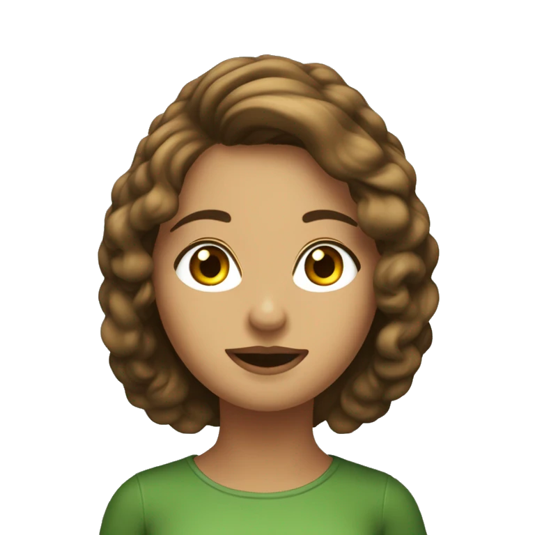 crea un avatar de una mujer de pelo castaño largo, un poco ondulado, ojos verdes y pecas  emoji