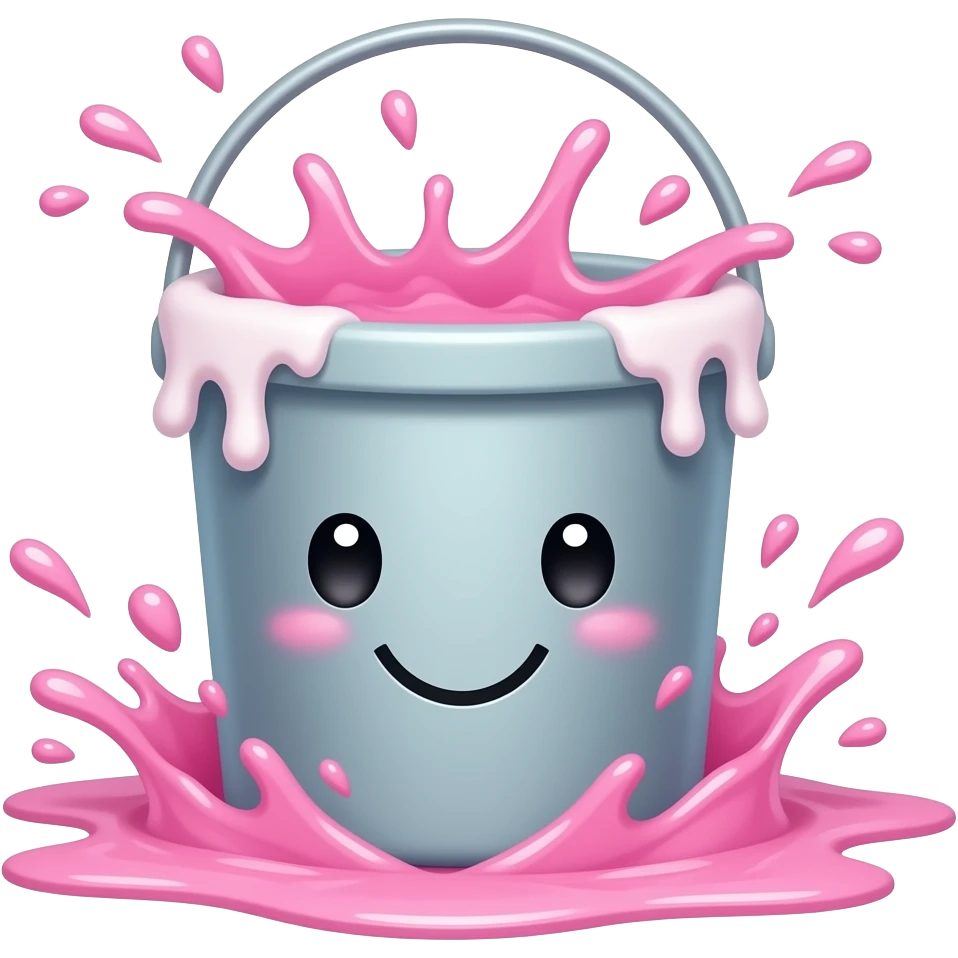 MOP AND BUCKET CUTE AND HAPPY PINK WATER SPLASHING AND BUBBLES emoji