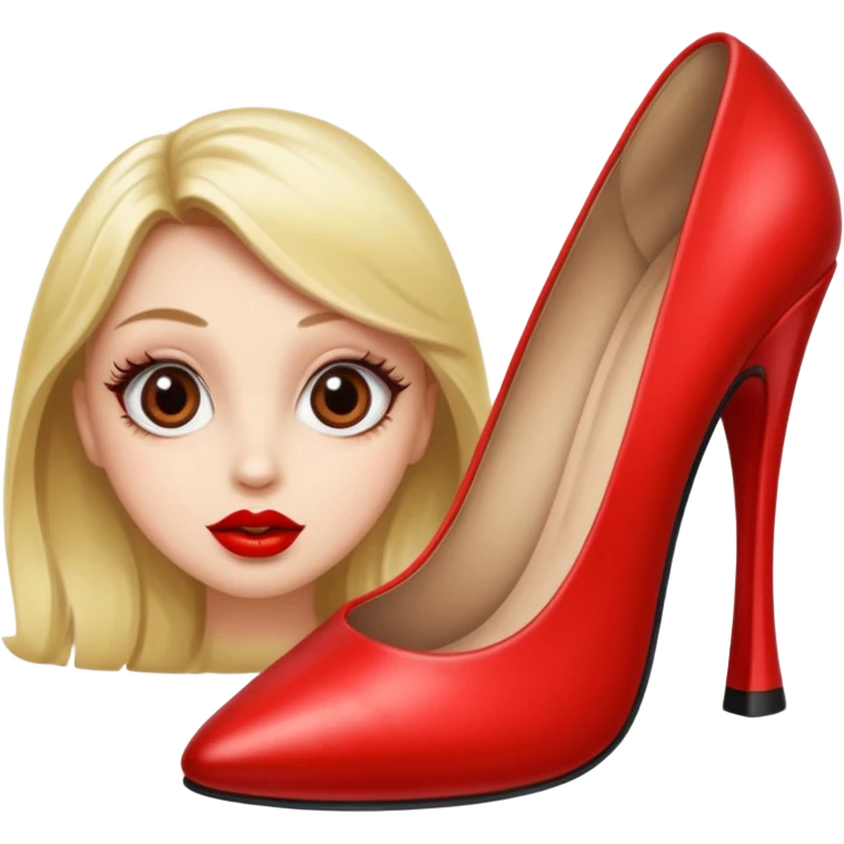 🙂 make like this emoji had big eyes 👀 and eye leads and big red shiny lips 👄 and showing a shoe emoji
