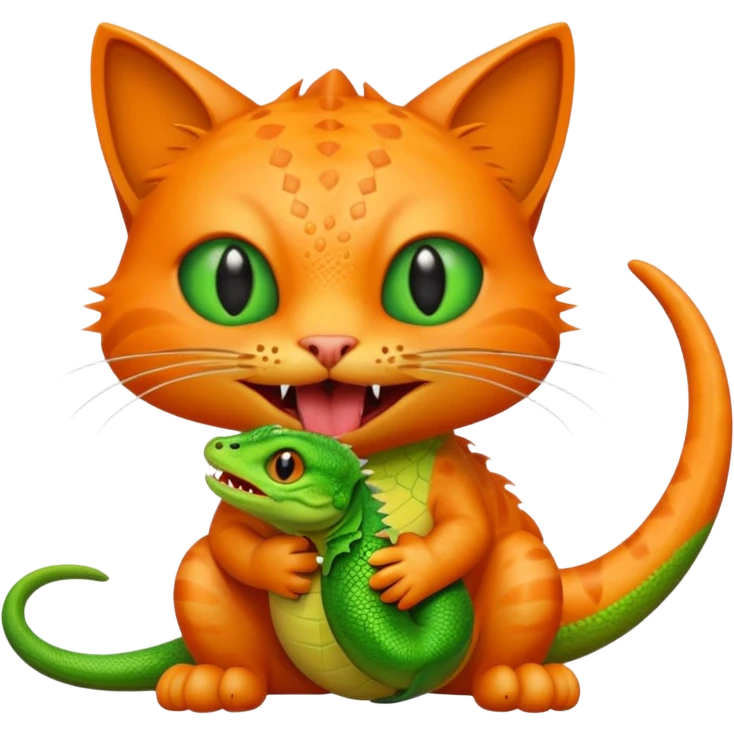 Cat with a lizard in its mouth. emoji