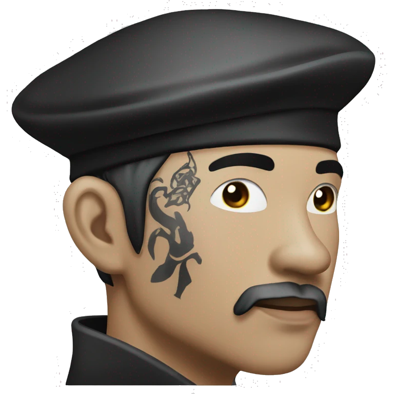 asian tattooed man in gothic style beret emoji