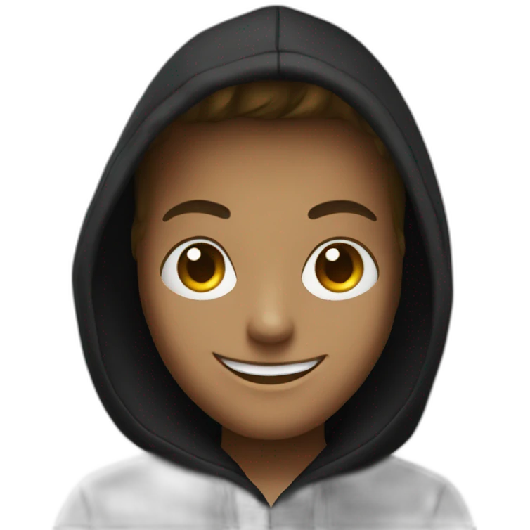 A smiling hacker emoji wearing a black hoodie emoji