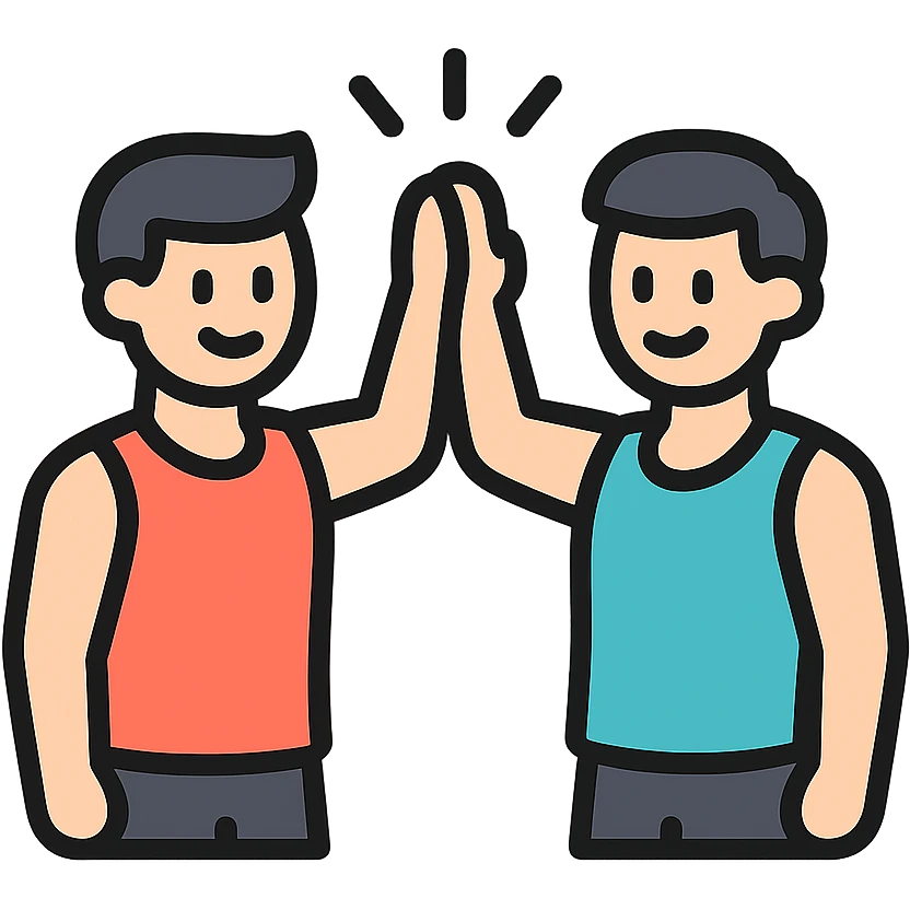 two gym buddies meeting and giving a high-five, modern and easy to understand, icon style, fitness theme emoji