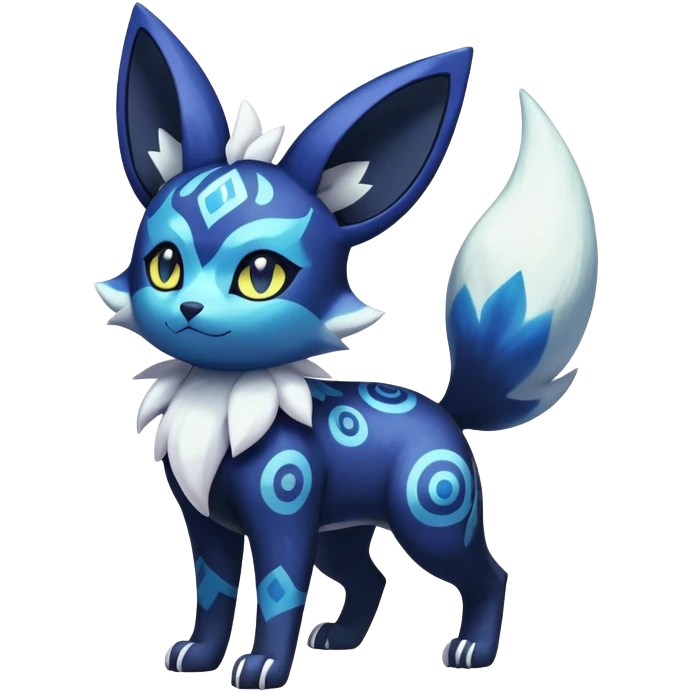 Shiny Exotic Badass Colorful Ethereal Royal Mysterious Gothic Meowstic-Umbreon-Pokémon-Fakémon-hybrid-creature (full body) with random pattern-markings emoji