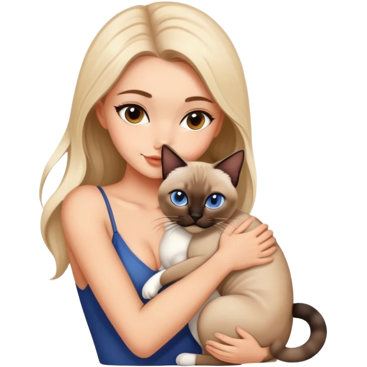 A beautiful and sexy white girl hugs a Siamese cat tightly emoji